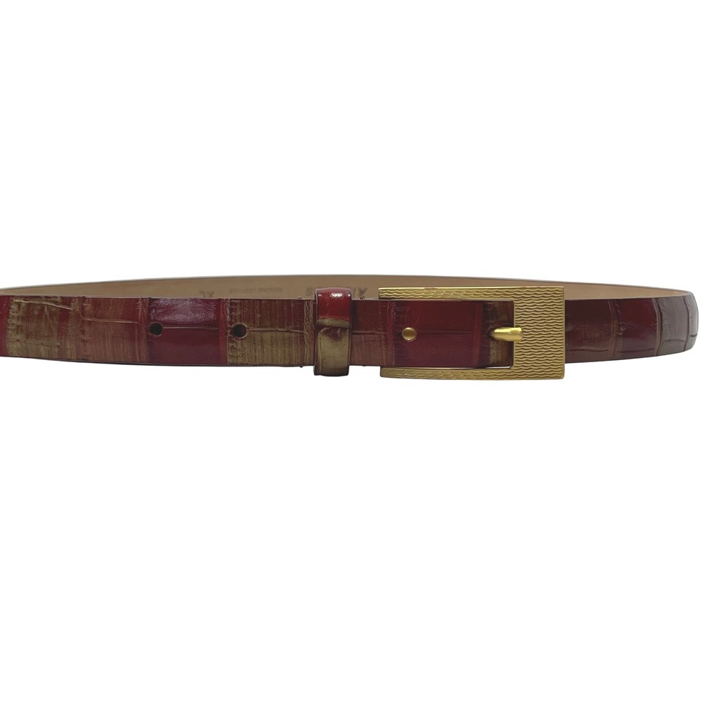 Albatros Italian Red Embossed Leather Reptile Look Belt Gold Tone Buckle XL - Picture 2 of 7